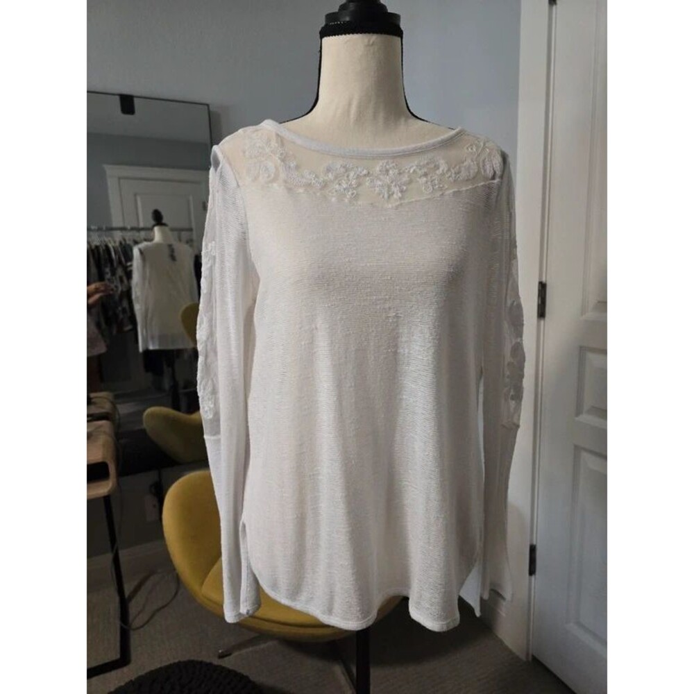 Free People sheer white top with lace detail, XS